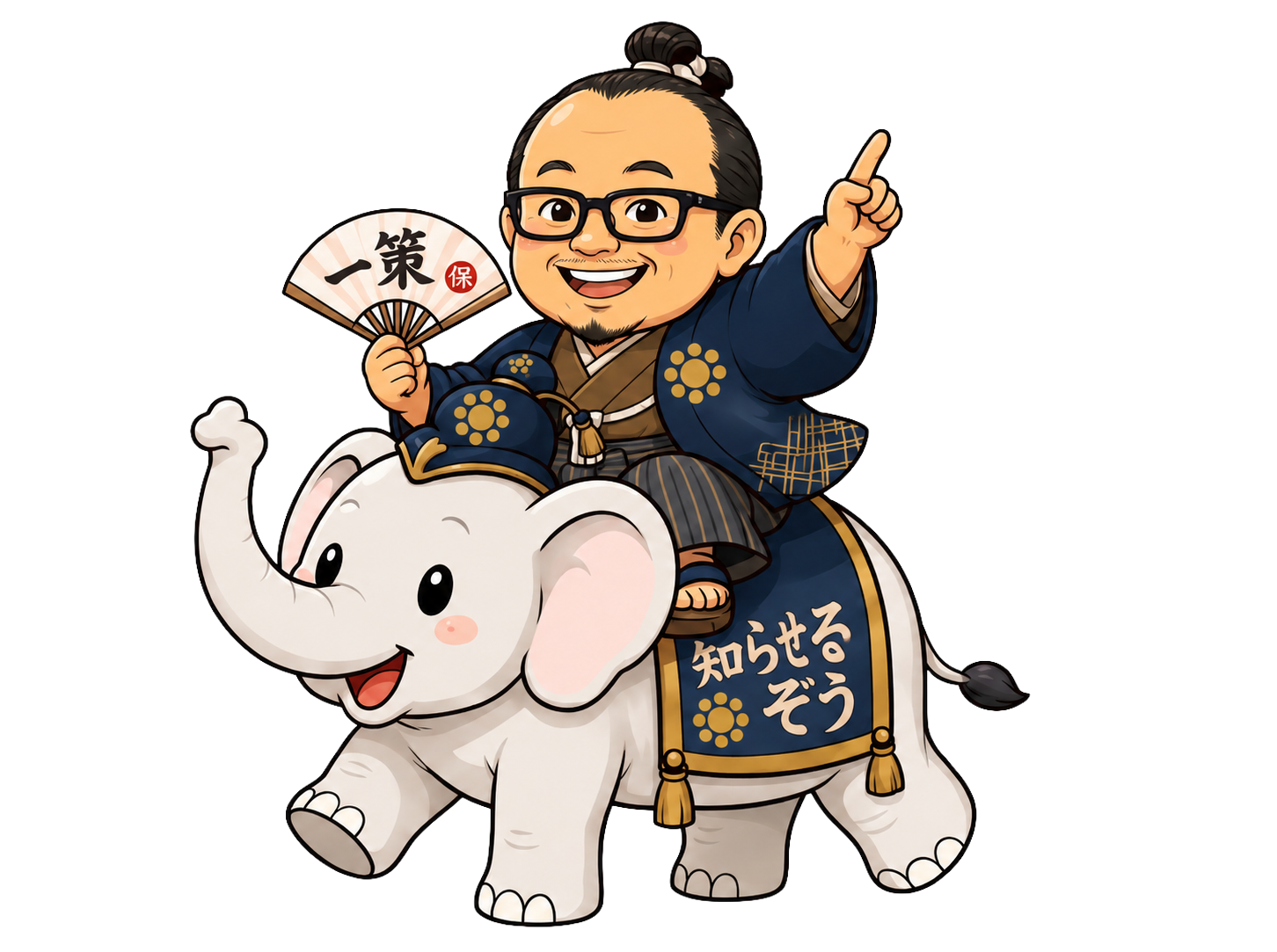 知らせるぞうに乗って画面を指さす伊達もん